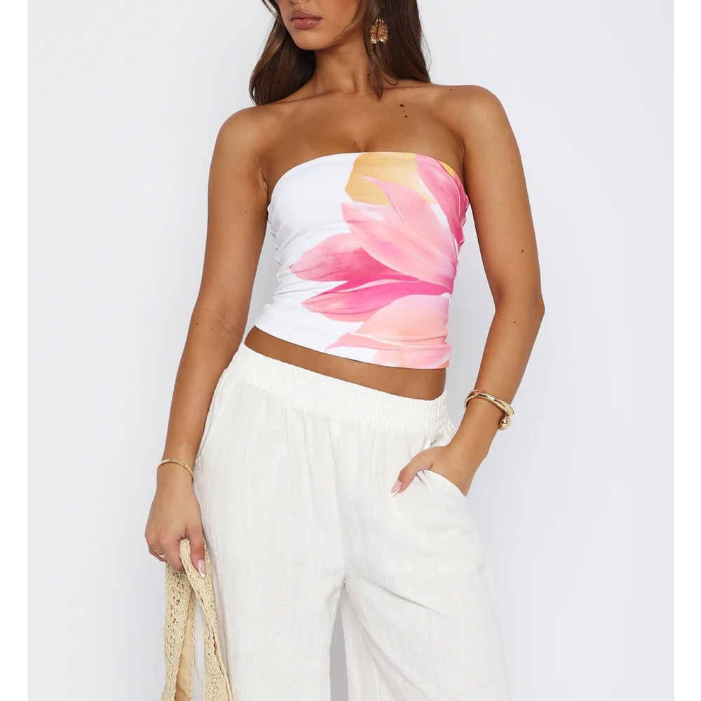 Floral Pink and White Strapless Top